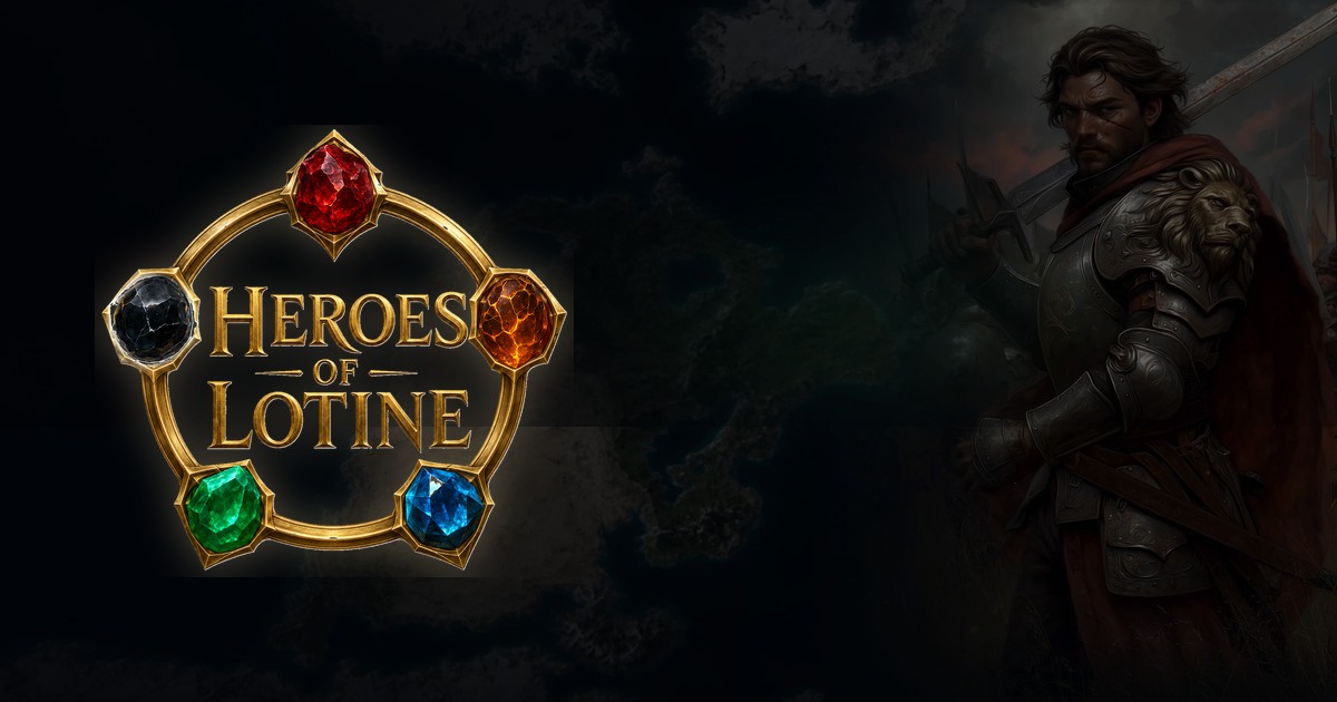 Heroes of Lotine series artwork featuring Tarimev and the official logo